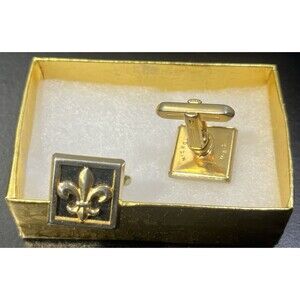 Vintage Hickok USA Fleur De Lis Cufflinks Black Enamel Gold Plated